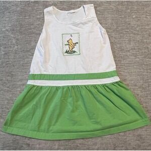 Winnie the Pooh Girls Dress White Green Sleeveless Vintage Style Disney 6/7